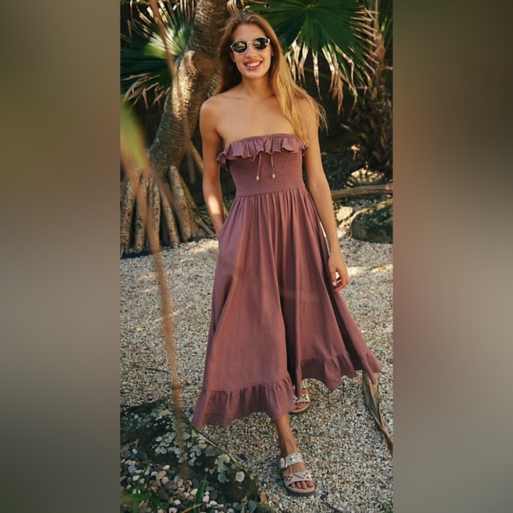 Free People Strapless Midi Dress in Mauve